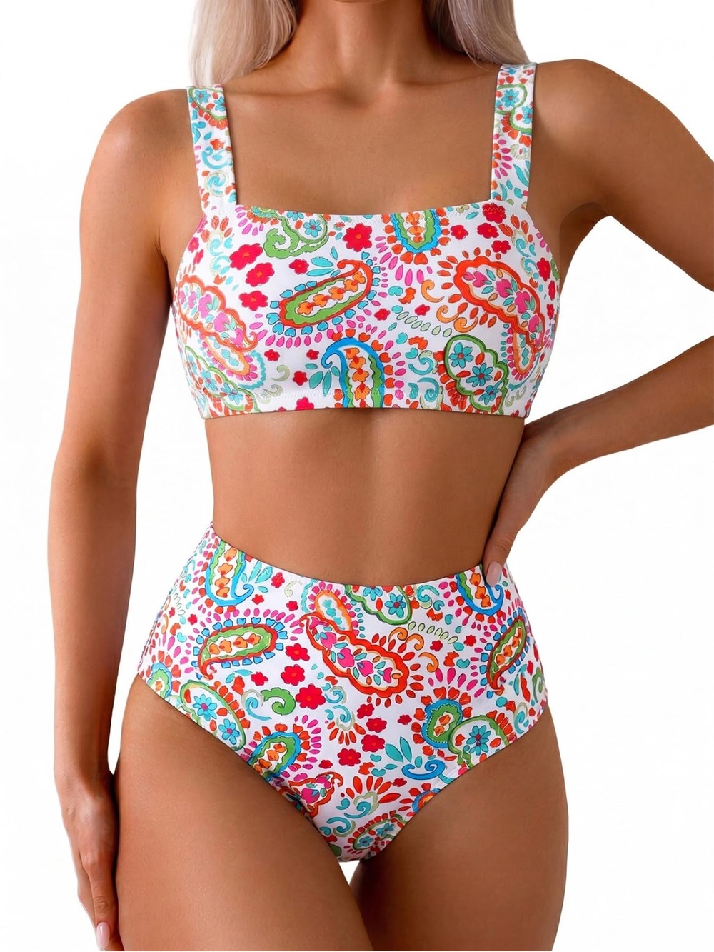 Tainehs Two Piece High Waisted Bikini Swimsuit Women’s US Size M Floral